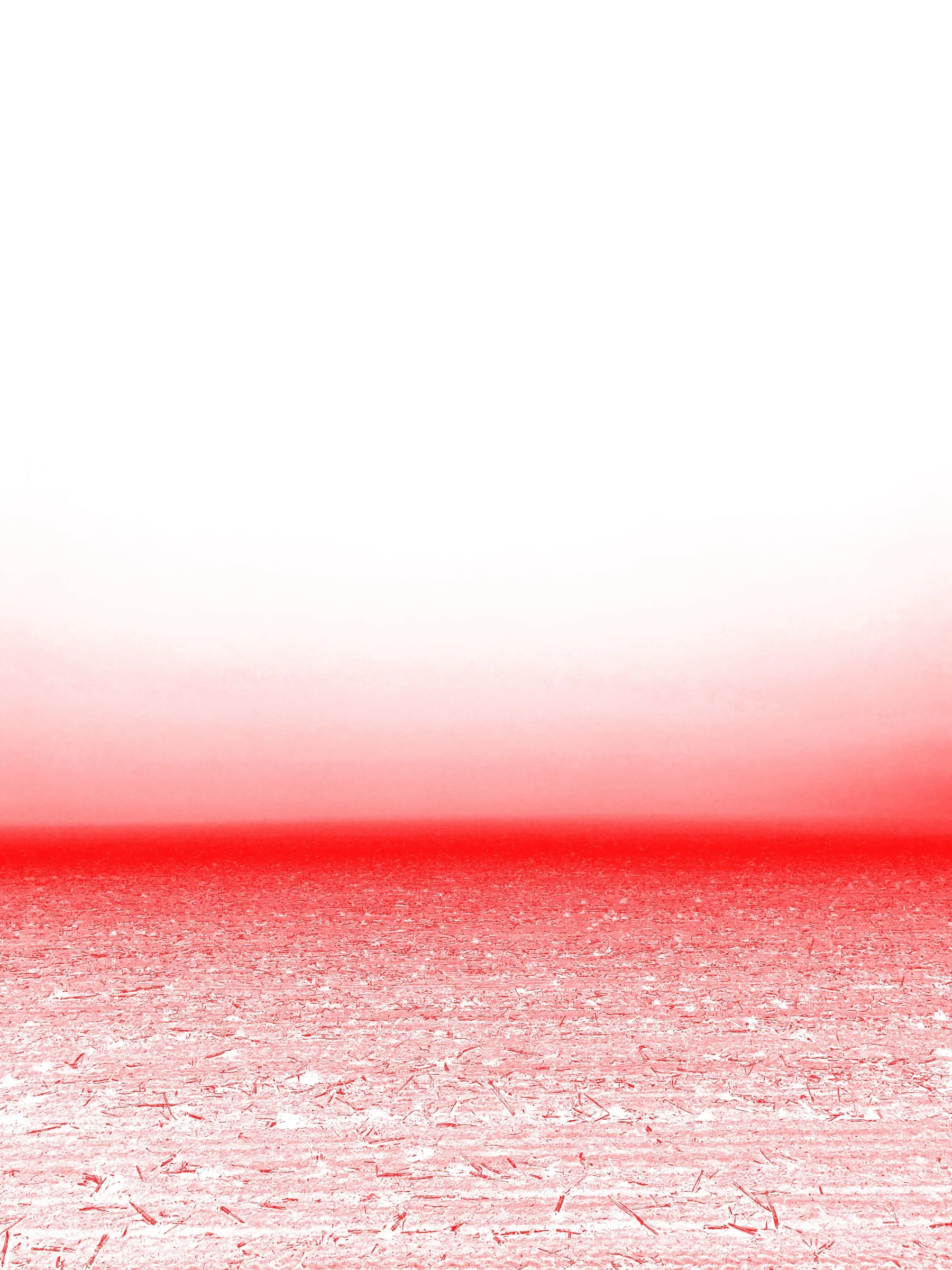 Abstract color photograph of a red-tinted horizon line between a pale sky and a textured red-and-white ground surface.