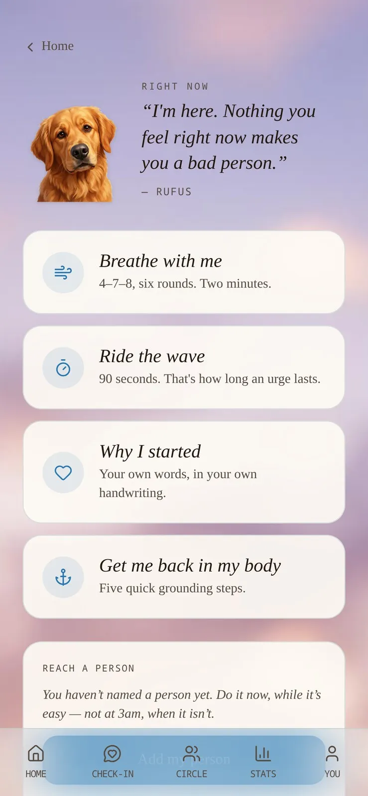 R.U.F.U.S. SOS support tools screen